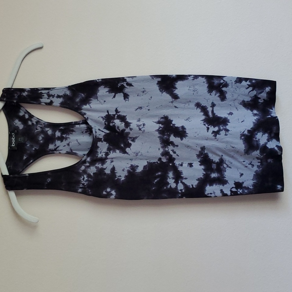 Bebe Ribbed Racerback Tank Top Black & Gray Tie-dye Small, Nylon LIKE NEW